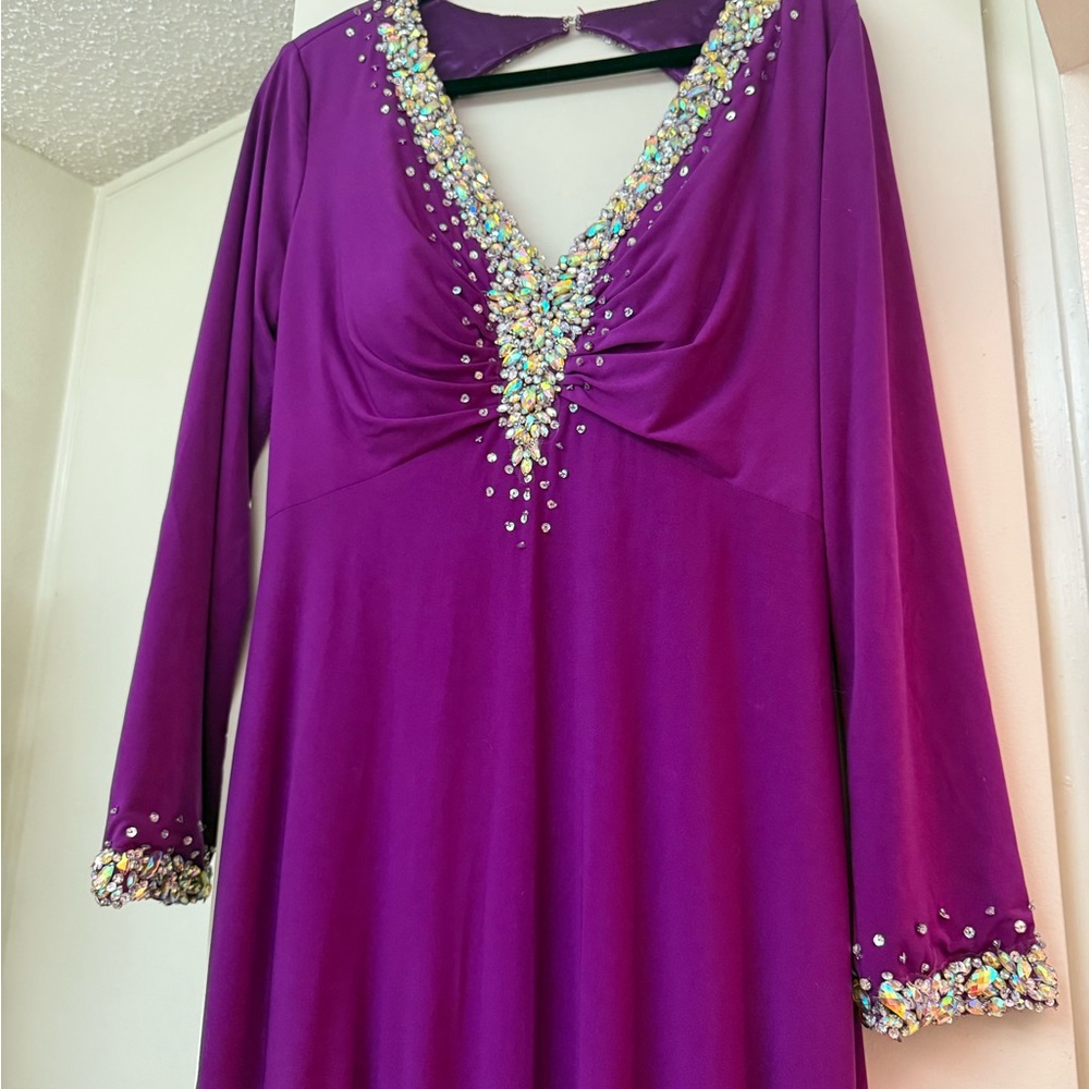 Elegant Purple Maxi Dress with Embellished Details